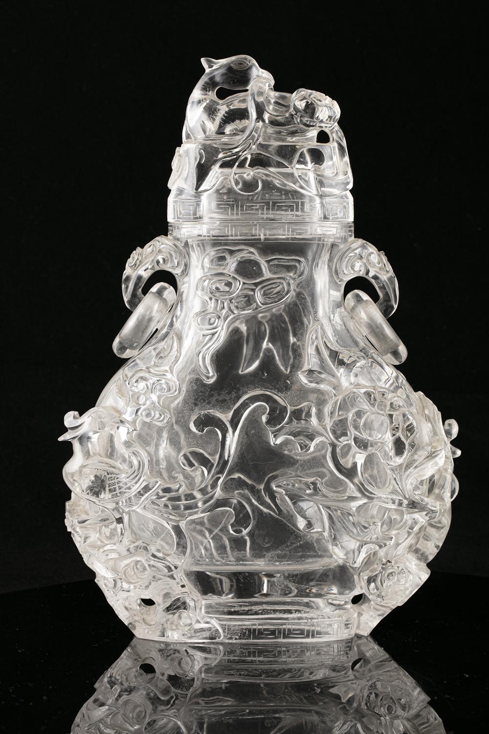 A LARGE ROCK-CRYSTAL LIDDED VASE WITH LOOSE RINGS HANDLES China, Qing Dynasty, 19th century Carved - Image 22 of 42