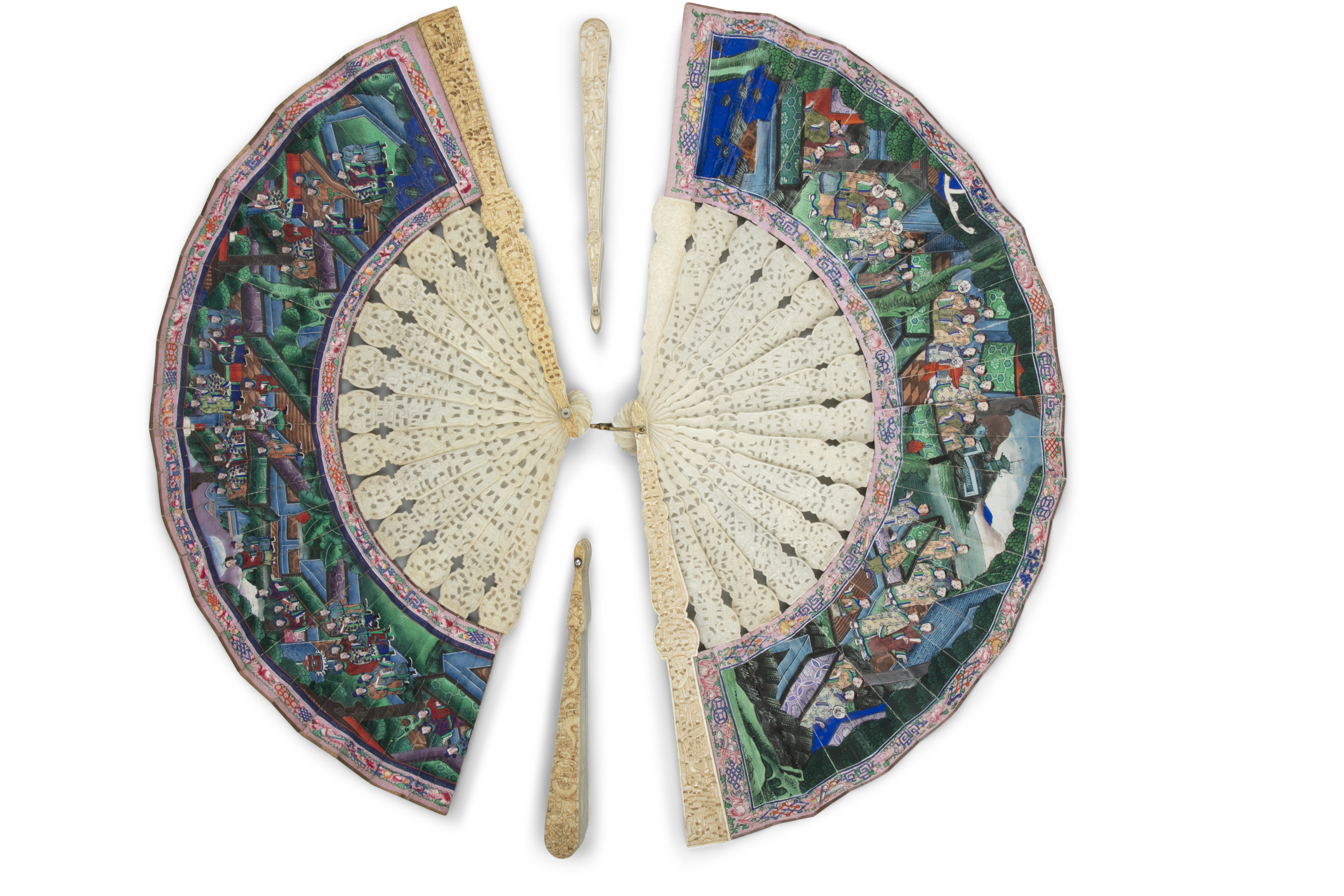 * A GROUP OF FOUR (4) FOLDING FANS China, Qing Dynasty, 19th century Two of them ivory mounted and - Image 11 of 20