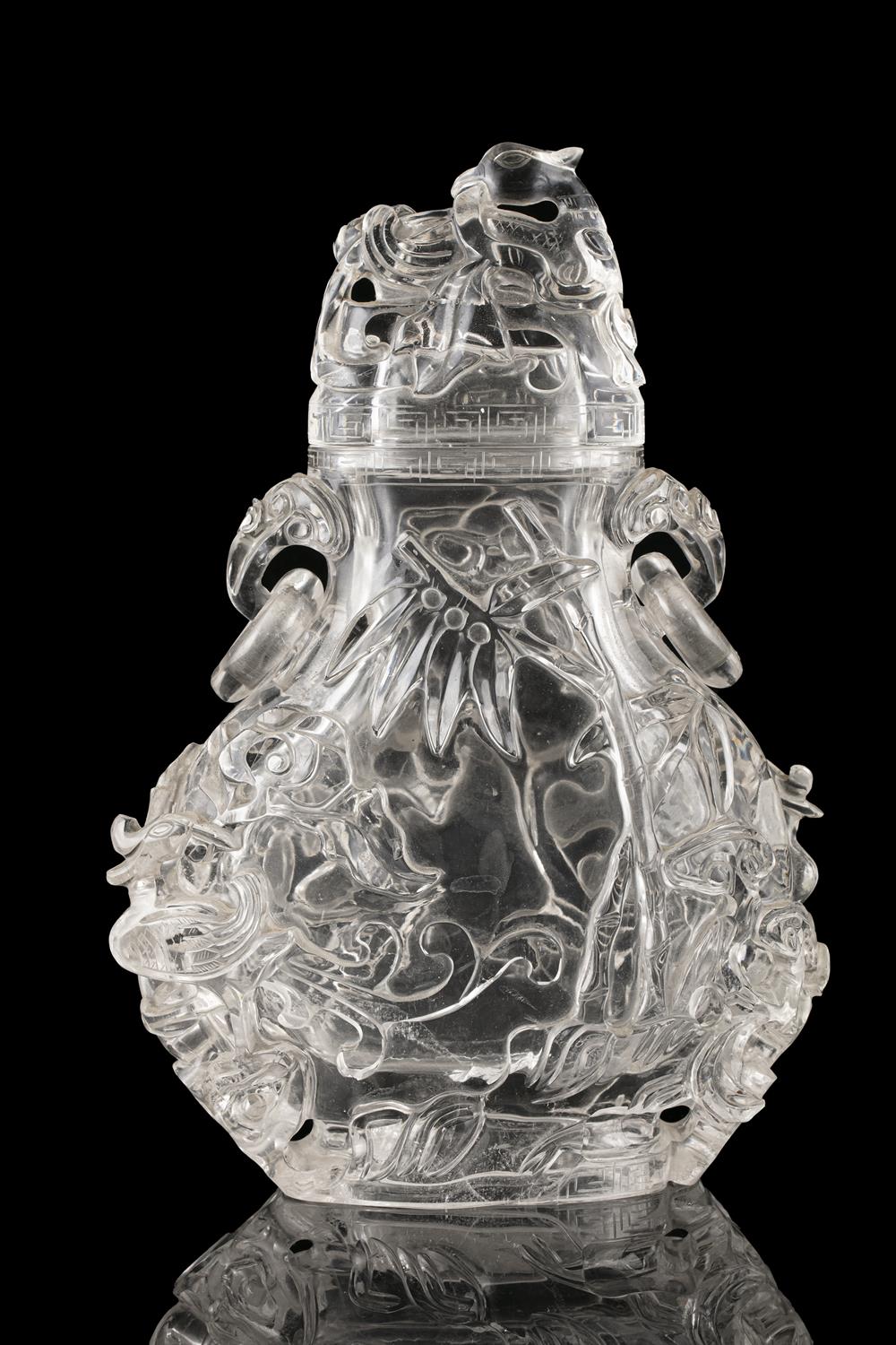 A LARGE ROCK-CRYSTAL LIDDED VASE WITH LOOSE RINGS HANDLES China, Qing Dynasty, 19th century Carved - Image 21 of 42