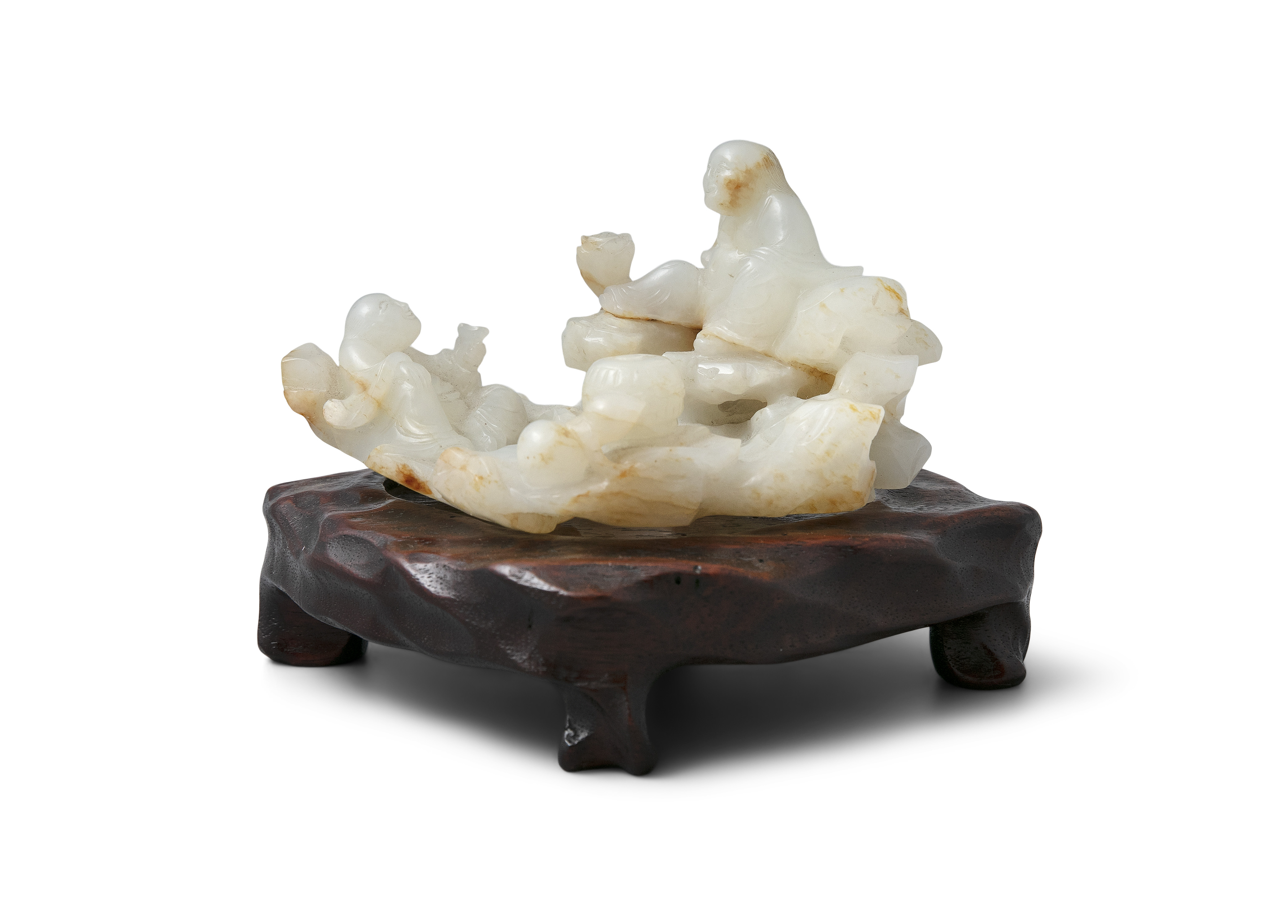 A RUSSET AND WHITE JADE GROUP OF HEHE / ERXIAN 和合二仙 China, Qing Dynasty Carved in the round out of a - Image 9 of 9