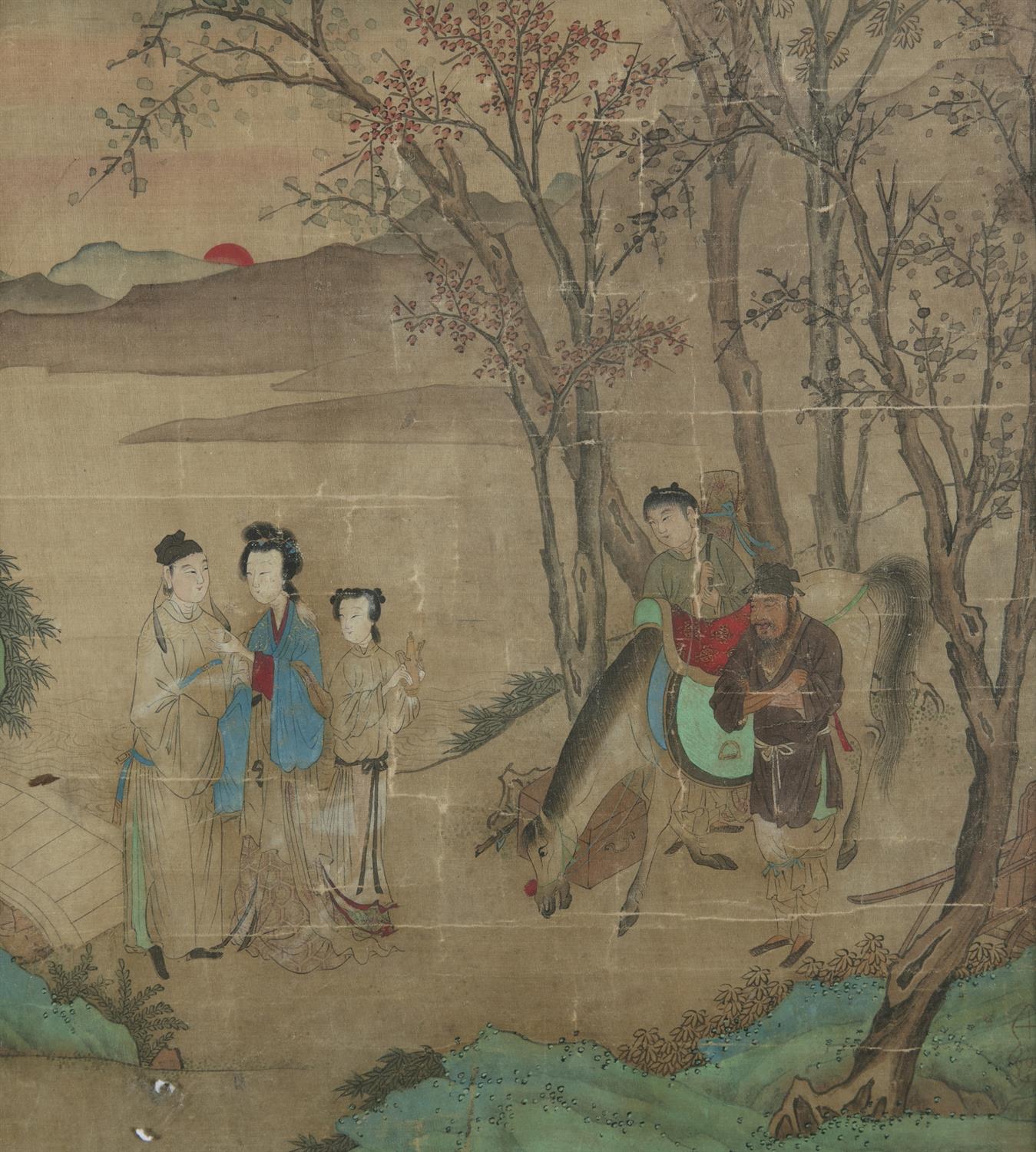 CHINESE SCHOOL, SEAL OF QIU YING 仇英 (1494-1552) Lady and attendants in a landscape at dawn - Image 8 of 10