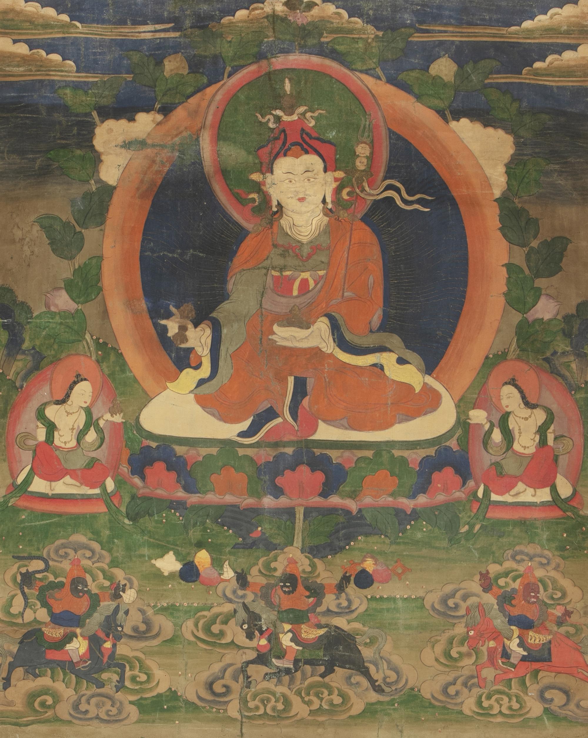 A THANGKA OF PADMASAMBHAVA Tibeto Chinese, 19th century With a fabric mount Dimensions (the sole