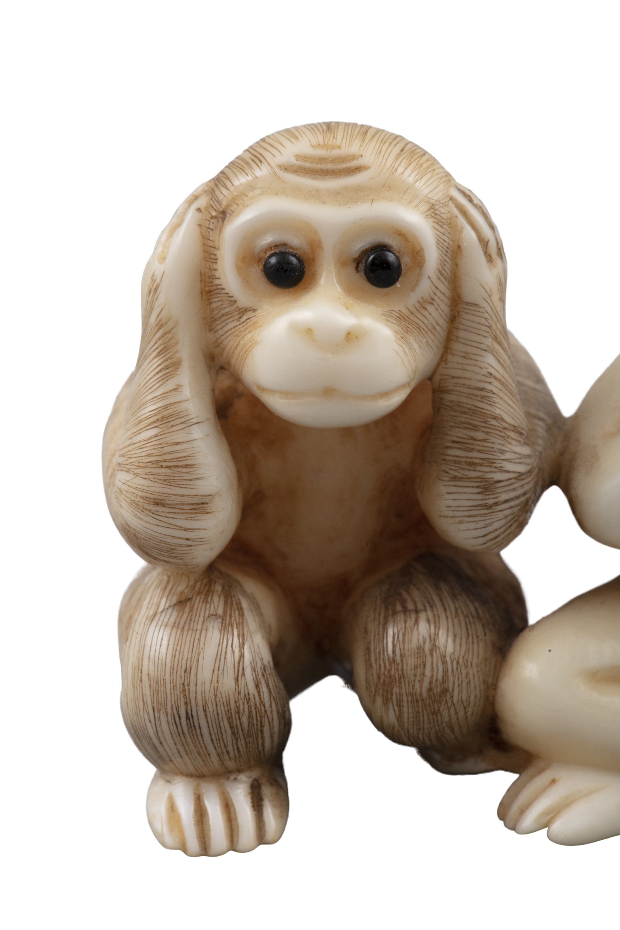 *SHOZAN / MATSUYAMA 松山: AN IVORY 'THREE WISE MONKEYS' KATABORI NETSUKE Japan, 19th century Pierced - Image 3 of 10