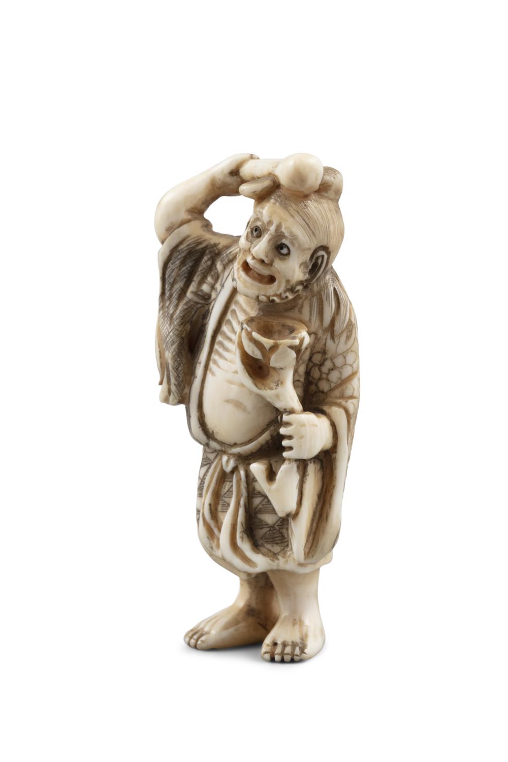 *TAKENOBU 武信 - AN IVORY 'ONI' KATABORI NETSUKE Japan, 19th century Pierced with two himotoshi. - Image 7 of 10