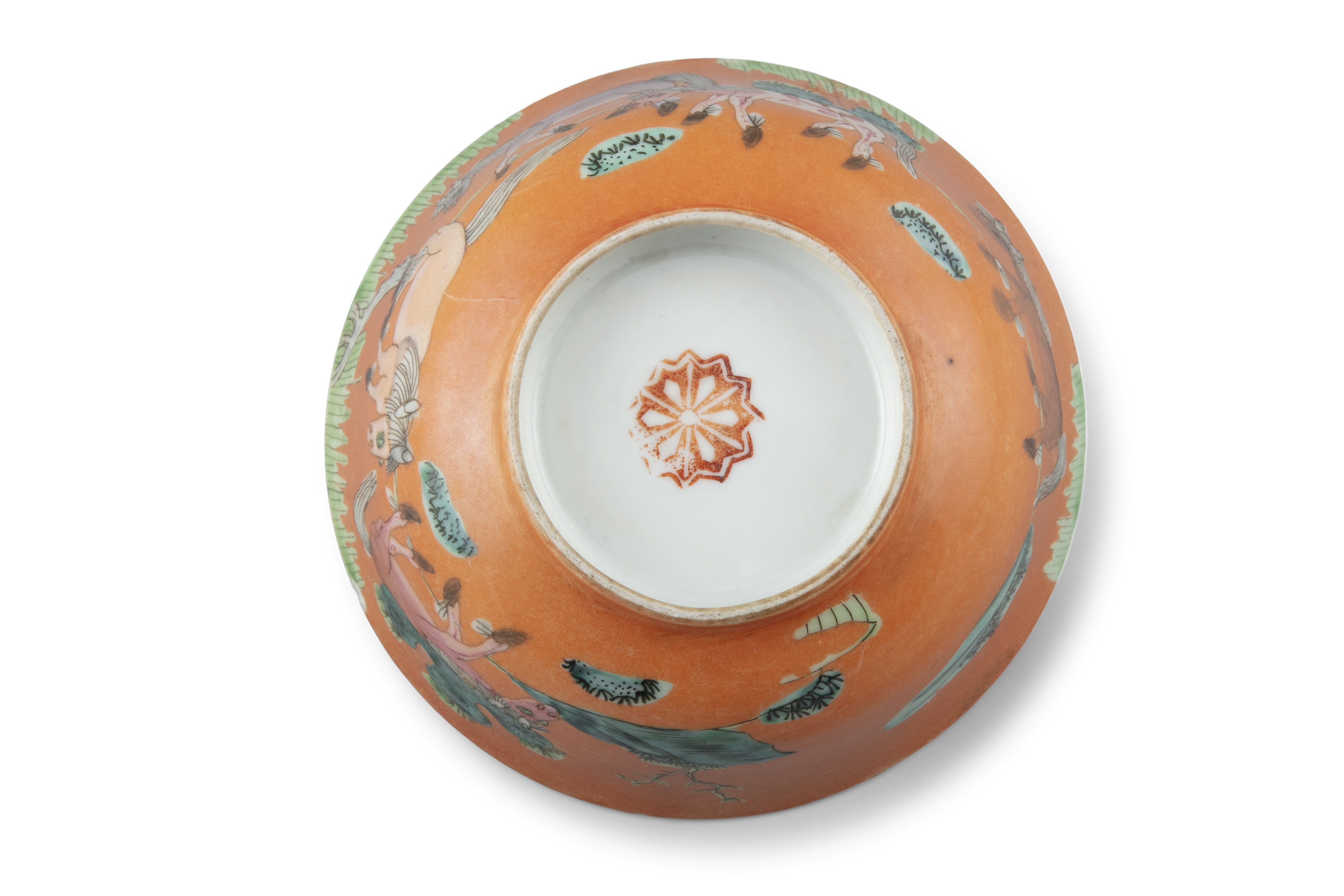 A NYONYA / PERANAKAN / STRAITS CHINESE ORANGE GROUND 'EIGHT HORSES OF KING MU' PORCELAIN BOWL China, - Image 2 of 4