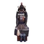 A LACQUERED WROUGHT IRON SAMURAI SUIT OF ARMOUR OF YUKINOSHITA DO STYLE ENTIRELY LACED IN KEBIKI