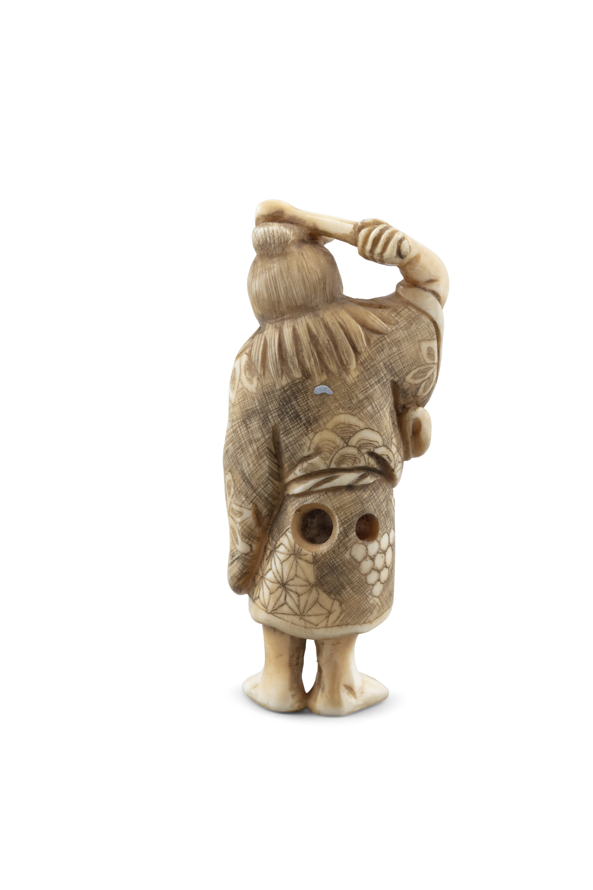 *TAKENOBU 武信 - AN IVORY 'ONI' KATABORI NETSUKE Japan, 19th century Pierced with two himotoshi. - Image 3 of 10