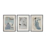 A GROUP OF THREE (3) OBAN TATA-E/WOODBLOCK PRINTS Japan, late 19th century Two after Utagawa
