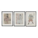 A GROUP OF THREE (3) OBAN TATA-E/WOODBLOCK PRINTS Japan, late 19th century One depicting the actor