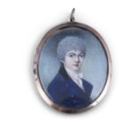 ENGLISH SCHOOL (19TH CENTURY) Miniature Portrait of a Young Lady in Gentleman's Attire Oval,