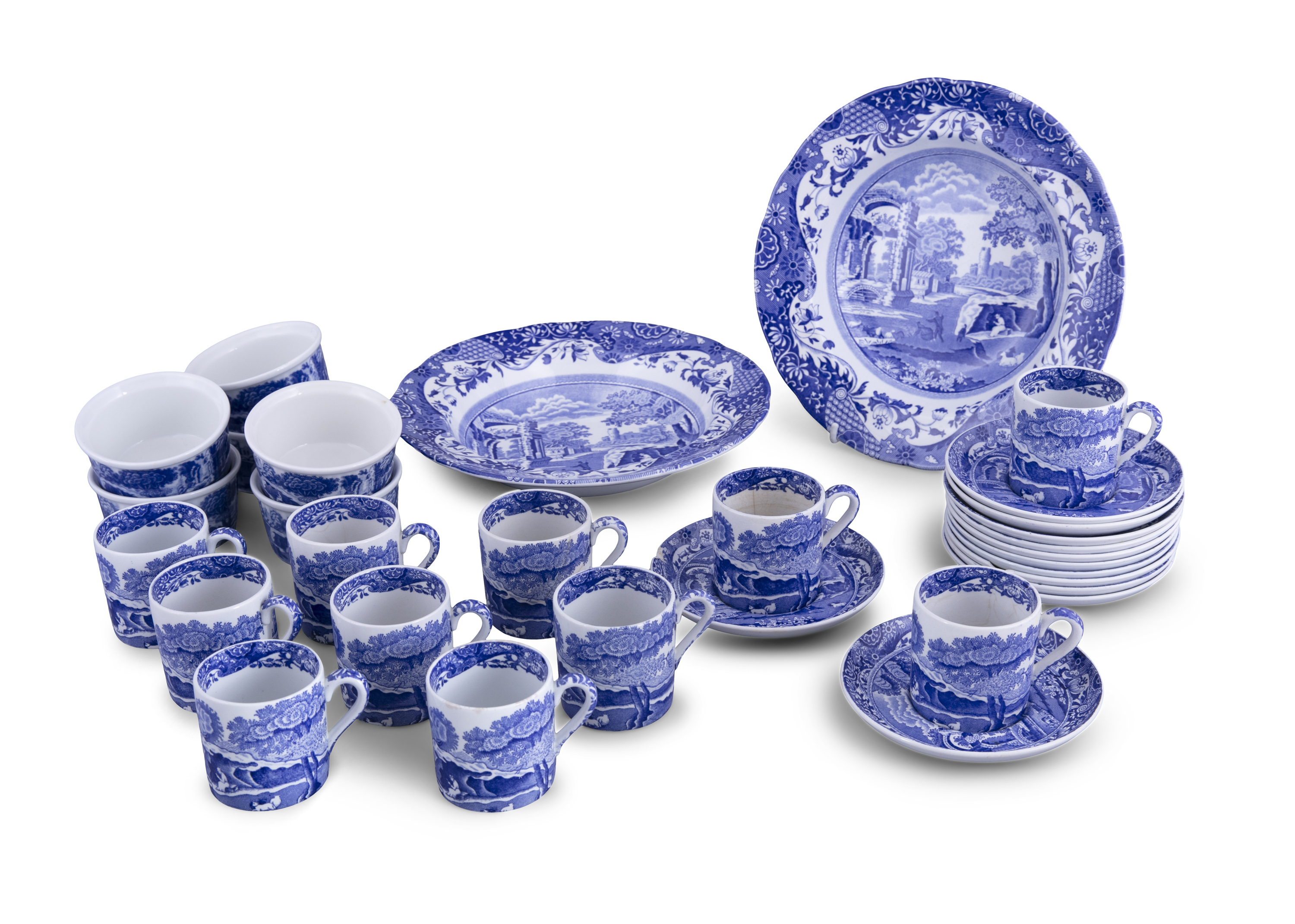 A COPELAND SPODE'S ITALIAN PATTERN COFFEE SERVICE, in blue and white, comprising twelve saucers