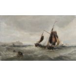 Edwin Hayes RHA RI ROI (1819-1904) Dutch Boats Running Free off Tantallon Castle, Isle of Wight