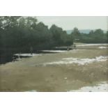 Henry Robertson Craig RHA (1916-1984) Landscape, Estuary with Figures Oil on board, 24.5 x 34.5cm (