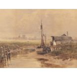 WILLIAM BINGHAM MCGUINNESS RHA (1849-1928) River Landscape with Moored Boat Watercolour, 21 x 27cm