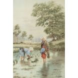 S. ISHIDA Two Figures in a Paddy Field Watercolour, 49 x 31cm Signed