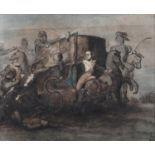 LUCIUS GAHAGAN (1773-1855) An Attack on Bonaparte's Carriage Watercolour, 17.5 x 21.5cm Signed