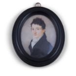 ENGLISH SCHOOL (19TH CENTURY) Miniature Portrait of a Young Gentleman in a Black Coat Oval,