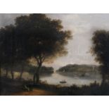 IRISH SCHOOL (19TH CENTURY) River Landscape with Figures in a Boat Oil on canvas, 26 x 34cm