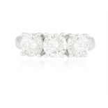 A DIAMOND THREE-STONE RING Composed of three brilliant-cut diamonds within claw-setting,