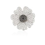 A DIAMOND AND COLOURED DIAMOND COCKTAIL RING Designed as a flowerhead, the petals set with