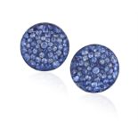 A PAIR OF SAPPHIRE AND DIAMOND EARRINGS, BY MARGHERITA BURGENER Each circular bombé plaque