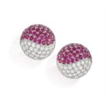 THE PRIVATE PROPERTY OF A NOBLE ITALIAN LADY A PAIR OF RUBY AND DIAMOND EARCLIPS Of circular