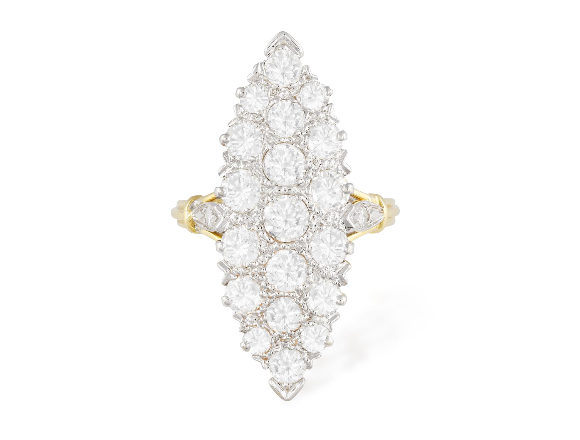 A DIAMOND DRESS RING, CIRCA 1965 The marquise plaque set with brilliant-cut diamonds throughout, - Image 2 of 5