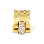 A DIAMOND AND ENAMEL 'LUDO HEXAGONE' DRESS CLIP, BY VAN CLEEF & ARPELS, CIRCA 1937 Designed as a