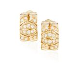 A PAIR OF DIAMOND EARCLIPS, BY CARTIER Each thick openwork hoop with geometric pattern set