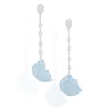 A PAIR OF AQUAMARINE AND DIAMOND PENDENT EARRINGS, BY MARGHERITA BURGENER Each pear-shaped bombé