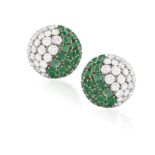 THE PRIVATE PROPERTY OF A NOBLE ITALIAN LADY A FINE PAIR OF EMERALD AND DIAMOND EARCLIPS,