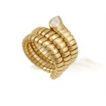 A DIAMOND 'TUBOGAS SERPENTI' RING, BY BULGARI Composed of a gold sprung gas-pipe link hoop,