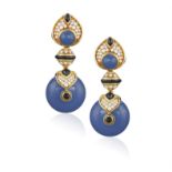 A PAIR OF GEM-SET AND DIAMOND 'PNEUS' EARCLIPS, BY MARINA B Each of pendent design,