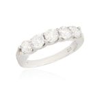 A DIAMOND FIVE-STONE RING Composed of five brilliant-cut diamond within claw-setting,