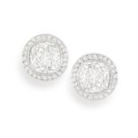 A PAIR OF DIAMOND EARSTUDS Each old cushion-shaped diamond within collet-setting and a halo of