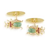 A PAIR OF EMERALD, RUBY AND DIAMOND CUFFLINKS Each modelled as an insect, the body set with a