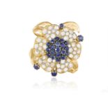 THE PRIVATE PROPERTY OF A NOBLE ITALIAN LADY A SAPPHIRE AND DIAMOND BROOCH/DRESS CLIP,