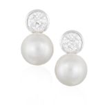 ***WITHDRAWN*** A PAIR OF CULTURED MABÉ PEARL AND DIAMOND EARCLIPS Each circular mabé pearl of