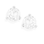 A PAIR OF DIAMOND EARSTUDS Each brilliant-cut diamond within a three-claw setting weighing