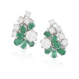 A PAIR OF EMERALD AND DIAMOND EARRINGS Each brilliant-cut diamond weighing approximately 0.