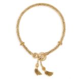 A GOLD NECKLACE, CIRCA 1950 The fancy-link double chain necklace with openwork gold connectors,