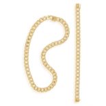 A GOLD CHAIN NECKLACE WITH BRACELET EN SUITE Each continuous row of flat S-shaped polished gold