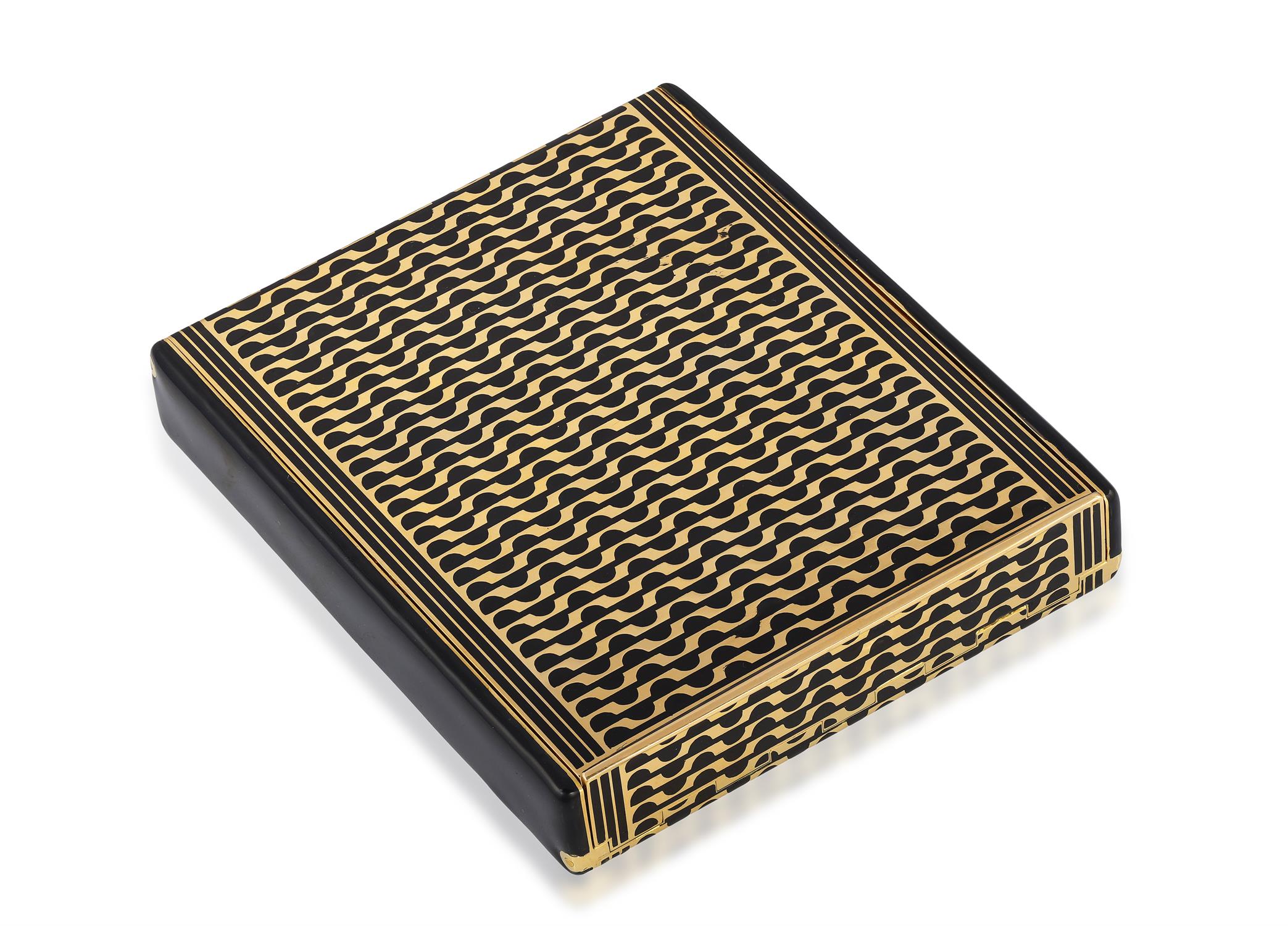 AN ENAMEL AND GOLD CIGARETTE CASE, CIRCA 1955 The hinged flip top decorated with rows of arched - Image 2 of 3