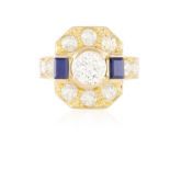 A DIAMOND AND SAPPHIRE RING The central brilliant-cut diamond weighing 1.50cts within