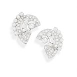 A PAIR OF DIAMOND EARCLIPS, CIRCA 1950 Of scrolling design, set throughout with European,