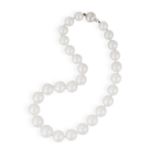 A CULTURED PEARL NECKLACE WITH DIAMOND CLASP Composed of a graduated row of South Sea cultured