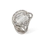 A SPODUMENE, DIAMOND AND TITANIUM COCKTAIL RING, BY MARGHERITA BURGENER The cut-cornered