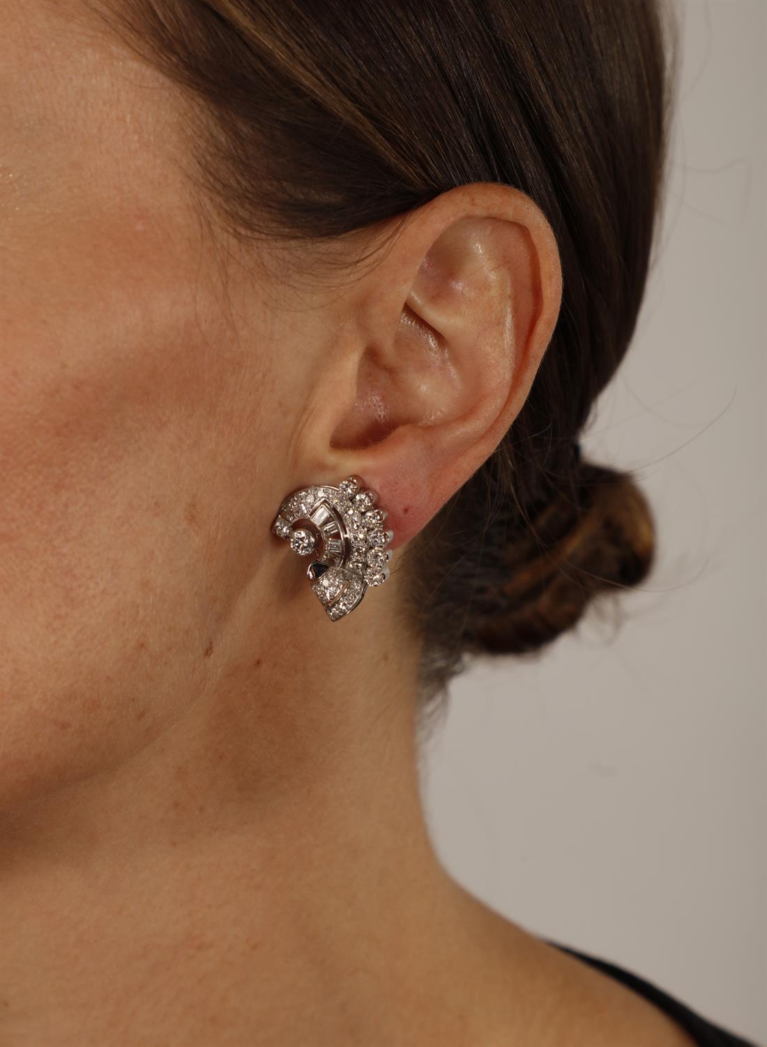 A PAIR OF DIAMOND EARCLIPS, CIRCA 1950 Of scrolling design, set throughout with European, - Image 3 of 3