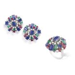THE PRIVATE PROPERTY OF A NOBLE ITALIAN LADY A GEM-SET COCKTAIL RING WITH A PAIR OF EARCLIPS EN