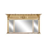 A GILTWOOD COMPARTMENTED OVERMANTLE MIRROR, 19th century, of rectangular form, with shell and